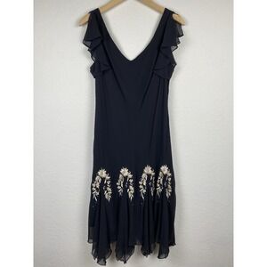 Vtg Y2k 16 Midi Dress Whimsigoth Embroidered Floral Asymmetric Hem Evening Gown